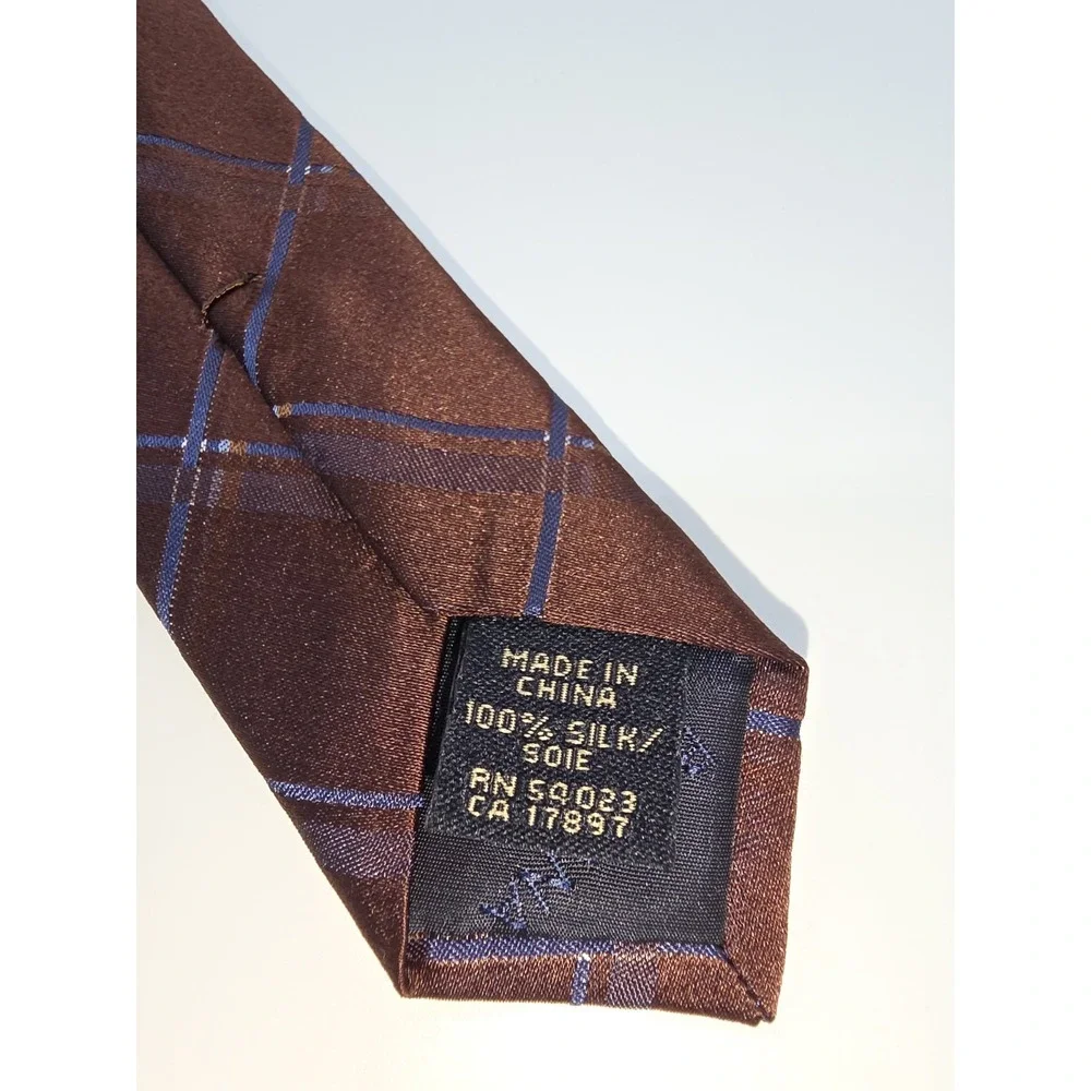 Banana Republic Mens 100% Silk Tie Brown Blue Plaid 57